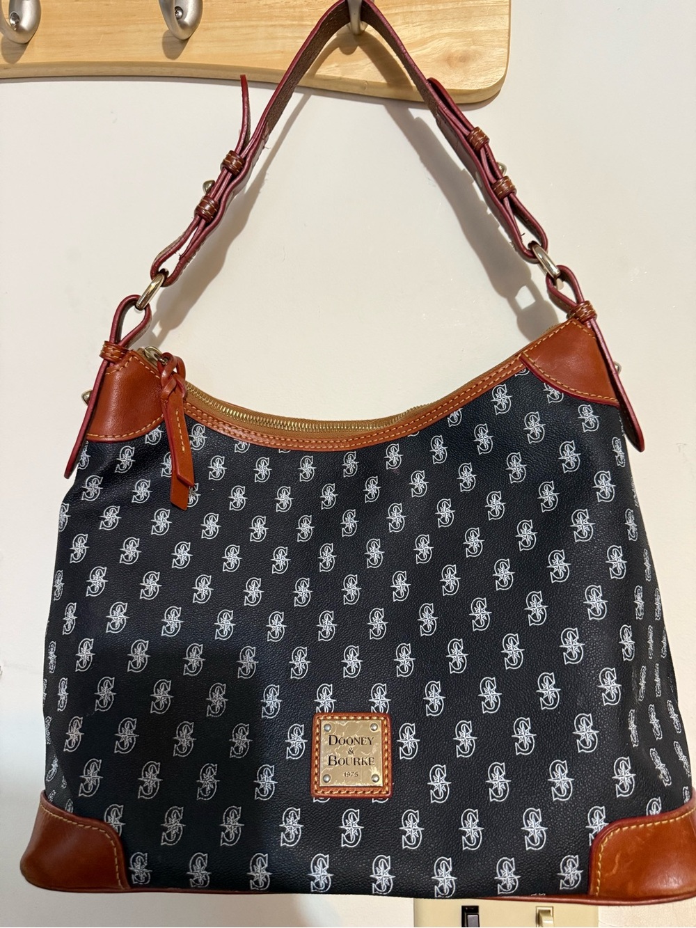 Dooney & Bourke Navy  with Seattle Mariner Logo Hobo with Brown Leather Trim